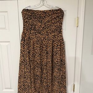 Universal Thread Strapless Midi Dress in Tan and Black Leopard